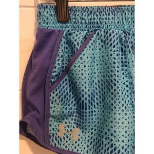 GIRLS UNDER ARMOUR SZ 4 BLUE PURPLE ACTIVE RUNNING SHORTS BUILT IN LINER POCKETS